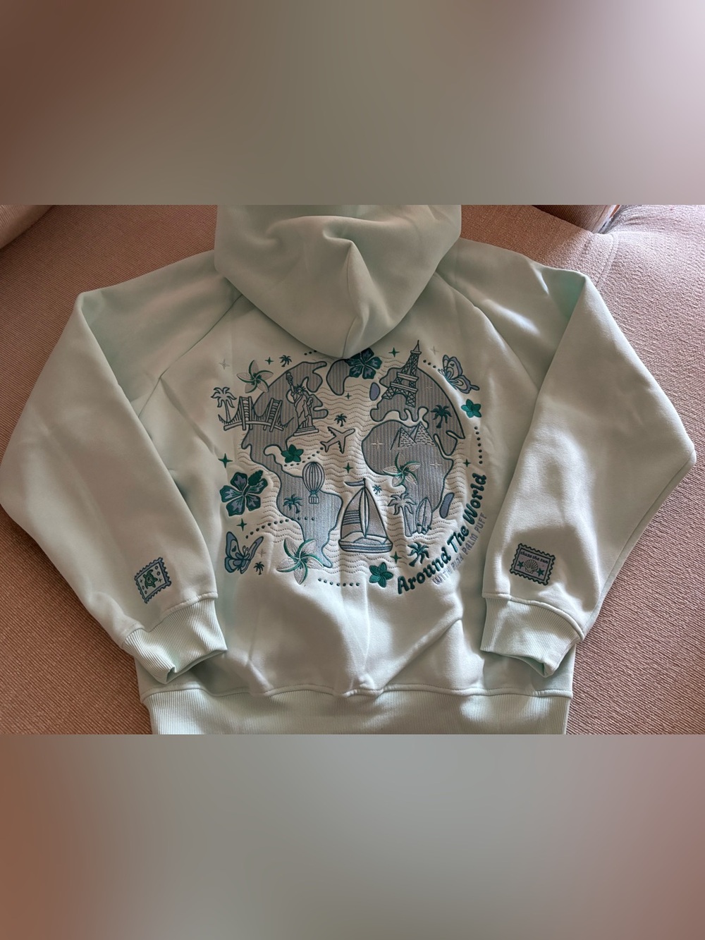 NWT Pink Palm Puff Classic Puff Hoodie in Mint Breeze Size Large